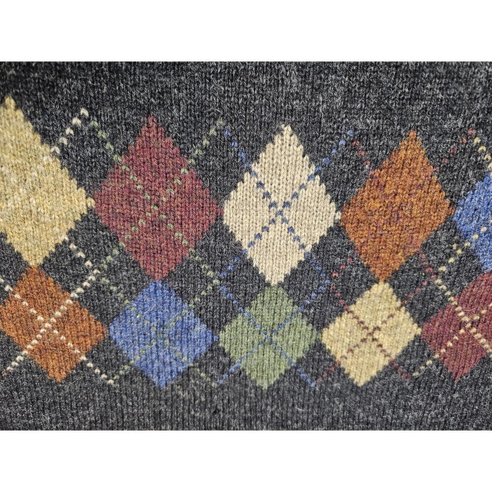 Vintage CLUB ROOM Argyle Sweater Men XL Dark Gray Shetland Wool Hong Kong - Picture 2 of 6